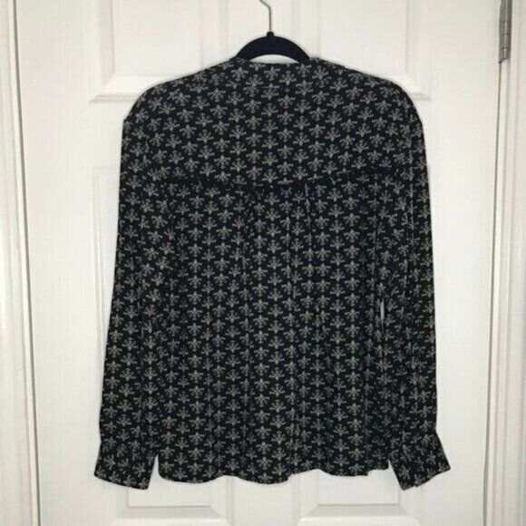 Anthropologie eri + ali Pommed Meadow Button Down Blouse Black Size‎ XS - Picture 2 of 6